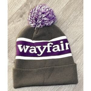 Wayfair Pom Beanie Hat Cap Knit Gray‎ Purple